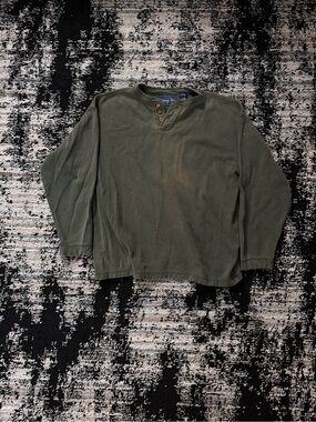 Men's Olive Green Long Sleeve Henley Shirt